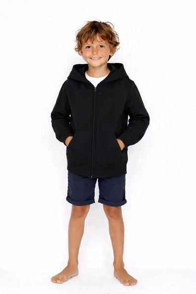 Çocuk Fermuarlı Kapüşonlu Sweatshirt / Siyah ürün görseli 1