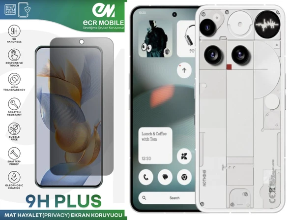 Nothing Phone 3 ile Uyumlu Mat Hayalet (Privacy) 9H Kırılmaz Nano Ekran Koruyucu ürün görseli 1