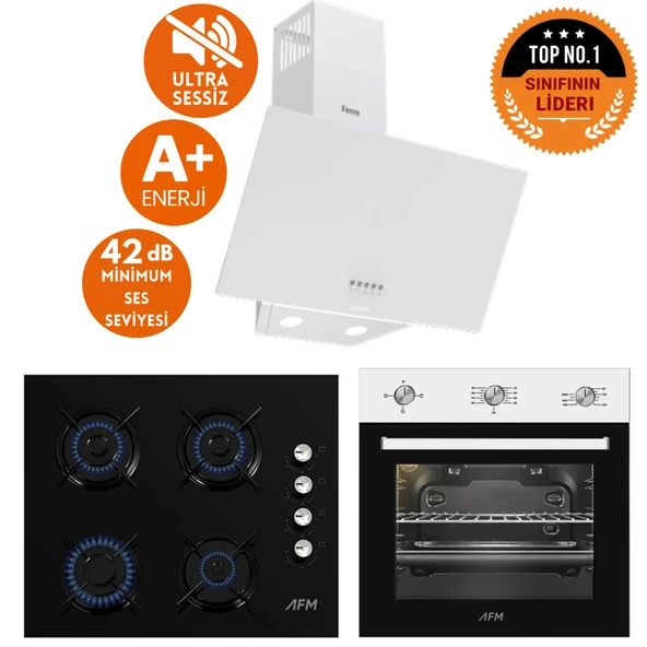 Ferre ve AFM TECH Markalı /SilentART UNE Sessiz Beyaz Siyah Ankastre Set ( D087-SA +FM7301 +FM2200) ürün görseli 1