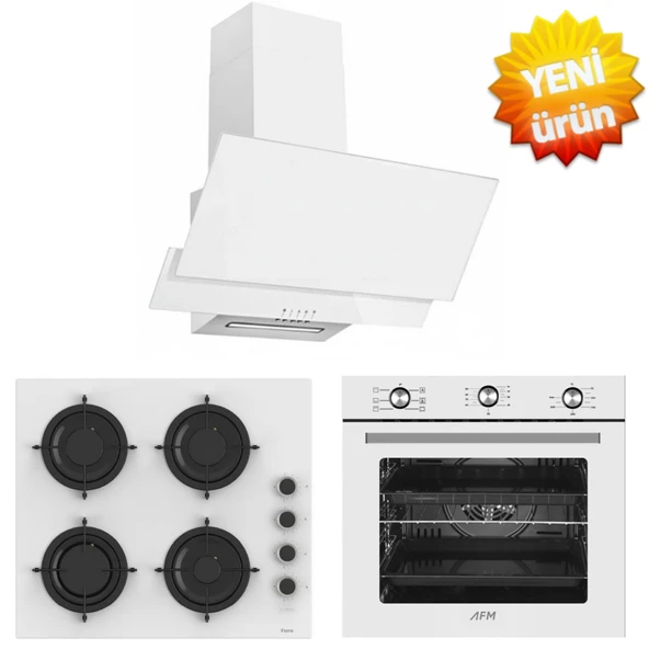 Ferre ve AFM Tech MARKALI/ Valencia  6+1 Turbolu Beyaz Ankastre Set ( CS206-FA + FM7601 + FM3301W ) ürün görseli 1