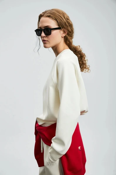 Lufian Alice Kadın Kırık Beyaz Örme Sweatshirt 122030016 - Resim 5