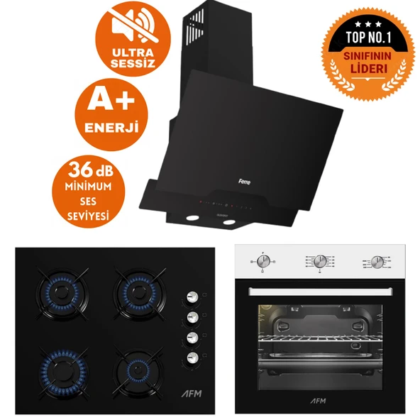Ferre ve AFM TECH Markalı SilentART Sessiz Eon Siyah-Beyaz Ankastre Set ( D063-SA + FM7301 +FM2200) ürün görseli 1