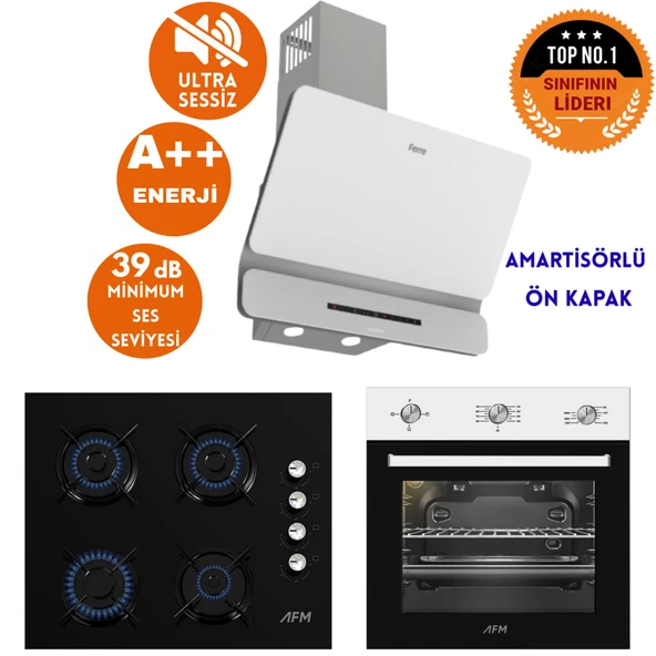 Ferre ve AFM TECH Markalı /SilentART WOE Sessiz Beyaz Siyah Ankastre Set ( D081-SA +FM7301 +FM2200) ürün görseli 1