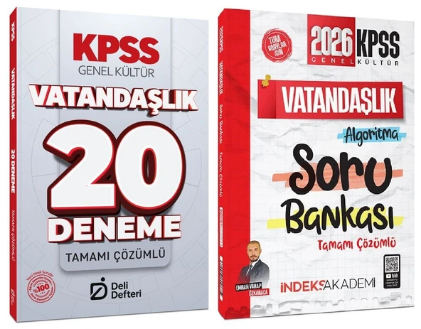 İndeks + Deli Defteri 2026 KPSS Vatandaşlık Soru Bankası + 20 Deneme 2 li Set - Emrah Vahap Özkaraca İndeks Akademi + Deli defteri Yayıncılık ürün görseli 1