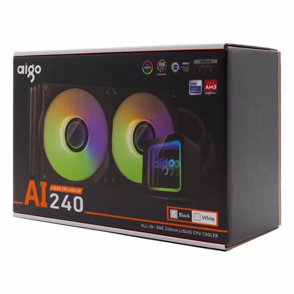 Aigo AI240 ARGB 240mm AM5/1700P Siyah İşlemci Sıvı Soğutucu ürün görseli 1