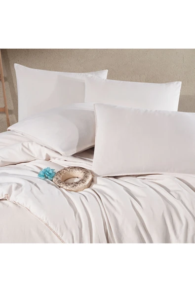Çift Kişilik Nevresim Takımı 200x220 - 160x200+30 Lastikli Çarşaf - 4 Yastık Kılıfı - Krem ürün görseli 1