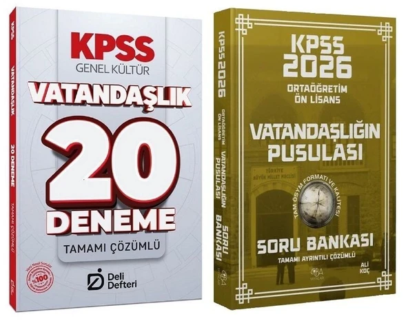 CBA + Deli Defteri 2026 KPSS Lise Ortaöğretim Ön Lisans Vatandaşlık Vatandaşlığın Pusulası Soru Bankası + 20 Deneme 2 li Set - Ali Koç CBA + Deli Defteri Yayınları ürün görseli 1