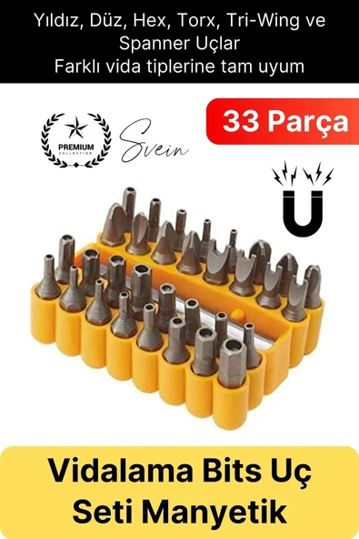 #Bitsuç Premium 33 Parça Kutulu Yıldız Düz Sağlam Dayanıklı Mıknatıslı Şarjlı Vidalama Bits Uç Seti ürün görseli 1