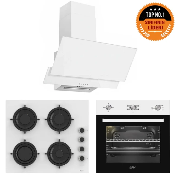 Ferre ve AFM TECH Markalı / ALVE  FlameART Beyaz  Ankastre Set ( CS206-FA  + FM7301 + FM2201) ürün görseli 1