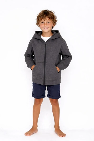 Çocuk Fermuarlı Kapüşonlu Sweatshirt / Vizon ürün görseli 1