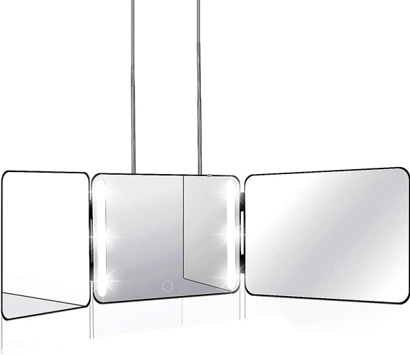 Valkyrie LED Işıklı Şarjlı  360° 3 Yön Kişisel Saç Sakal Kesimi Berber Aynası - Teleskopik Duvar Askısı - Katlanabilir Tasarım - Makyaj, Sakal Saç Tasarımı ürün görseli 1