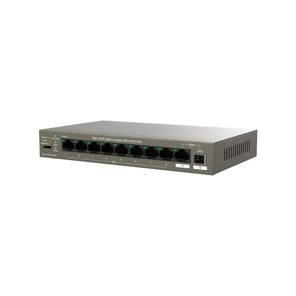 Tenda TEG1110PF-8-120W 9 Port 8 Port Poe+ 10-100-1000 Switch + 1 Port Uplink + 1 Port SFP ürün görseli 1