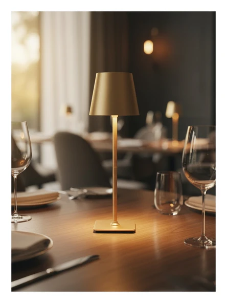 Helios Opto Helios HS8132 Şarj Edilebilir Gold Kasa LED Masa Lambası 3 Renk, Dimlenebilir, Type-C Gold Kasa ürün görseli 1
