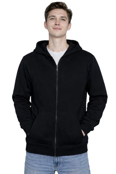 Kapüşonlu Fermuarlı Sweatshirt / Siyah ürün görseli 1