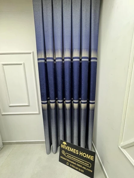 NİVEMESHOME NİLÜFER  V -517 LACİVERT 1/3  PİLELİ FON PERDE APM ürün görseli 1
