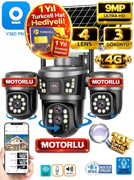 ONQAM V380 Pro ON-SG4346M 9MP Üç Kameralı 4G Güneş Enerjili Akıllı Güvenlik Kamerası (Sim Kart Dahil) ürün görseli 1