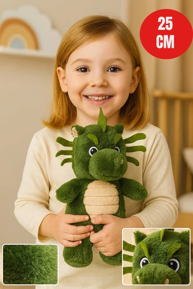 Yeşil Ejderha Peluş Oyuncak – 25 cm Sevimli Yumuşak Dolgulu Çocuk Oyuncağı & Hediye ürün görseli 1