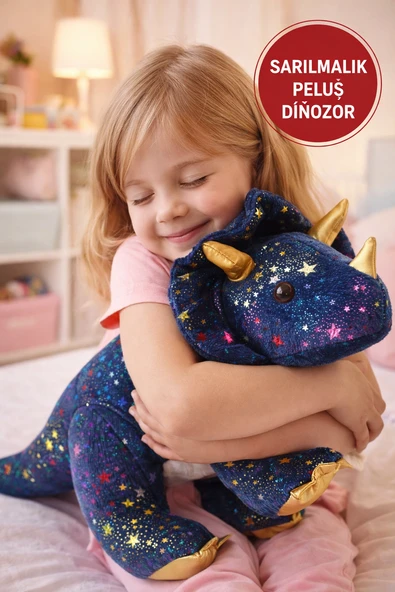 Yıldız Desenli Triceratops Peluş Oyuncak 35 cm – Yumuşak Büyük Dinozor Kız Çocuk Hediyesi ürün görseli 1