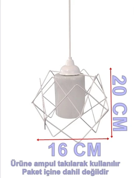 DMR Telli Baklava Camlı BEYAZ Tekli Avize E-27 - Resim 3