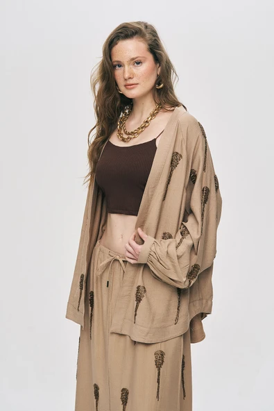 Kadın El İşçiliği Boncuk İşlemeli Oversize Kimono ürün görseli 1