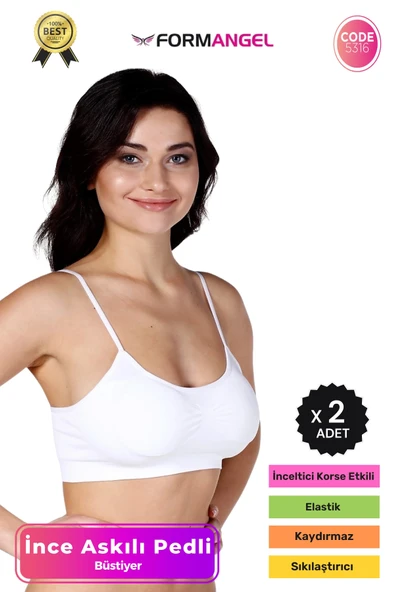 #Büstiyer Dikişsiz Seamless Kadın Esnek Yumuşak Kumaş İp İnce Askılı Pedli Spor Büstiyer - 2 Adet ürün görseli 1