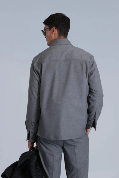 Lufian Hard Erkek Gri Basic Slim Fit Gömlek 112010651 - Resim 6