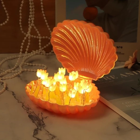 LED Işıklı Kendin Yap Deniz Kabuğu Tasarımlı Lale Lamba ürün görseli 1