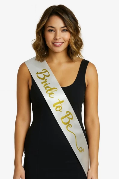 Beyaz Saten Üzerine İtalik Altın Bride To Be Kuşağı ürün görseli 1