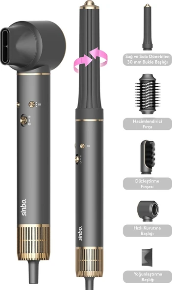 Pro Compact Uzun Multi-Styler Hava Üfleme 5in1 Bldc Saç Şekillendirici 1719 -Graphite Gray ürün görseli 1