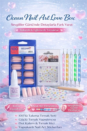 Ocean Nail Art Love Box Sevgililer Günü Tırnak Tasarım Seti – Takma Tırnak, Nail Art & Yapıştırıcı (5'li Set) ürün görseli 1