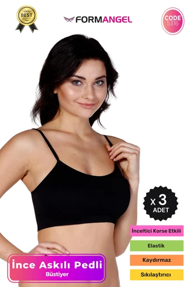 #Büstiyer Dikişsiz Seamless Kadın Esnek Yumuşak Kumaş İp İnce Askılı Pedli Spor Büstiyer - 3 Adet ürün görseli 1