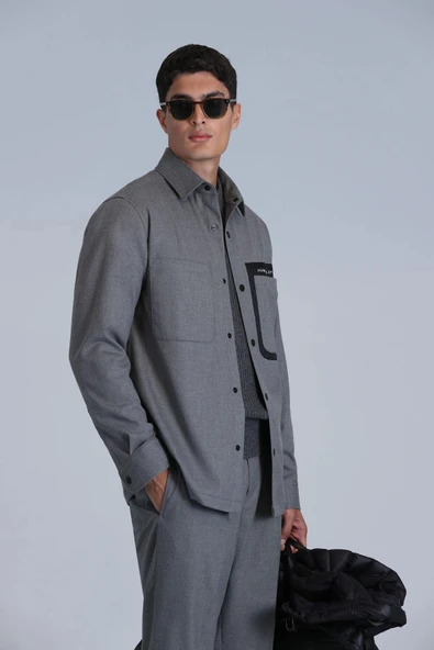 Lufian Hard Erkek Gri Basic Slim Fit Gömlek 112010651 ürün görseli 1