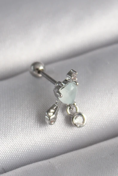 316L Çelik Gümüş Renk Beyaz Minelik Kalp Sallantı Zirkon Taş Detay Tragus Piercing - TJ-PR1229 ürün görseli 1