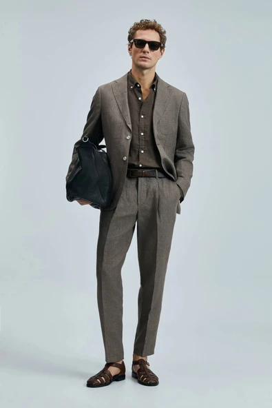 Lufian Erkek Jaques Spor Blazer Slim Fit Kahverengi Ceket 111140172 ürün görseli 1