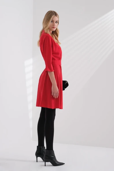 Explosion Minimalist Midi Abiye Elbise - 3/4 Kol, Kemerli, Günlük & Ofis ürün görseli 1