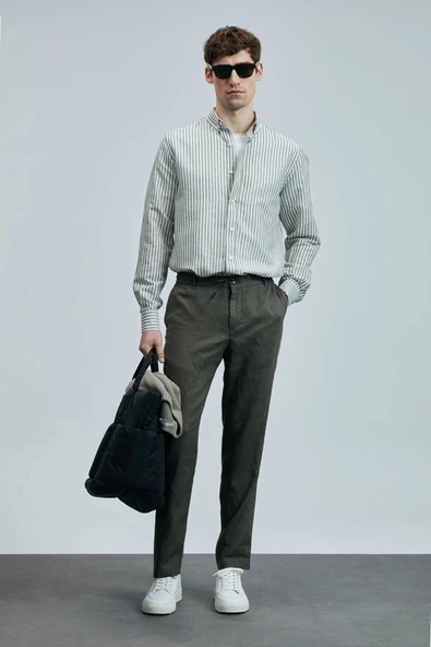 Lufian Erkek Karl Smart Chino Slim Fit Yeşil Pantolon 111190350 ürün görseli 1