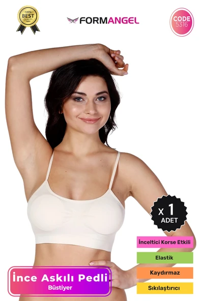 #Büstiyer Dikişsiz Seamless Kadın Esnek Yumuşak Kumaş İp İnce Askılı Pedli Spor Büstiyer - 1 Adet ürün görseli 1
