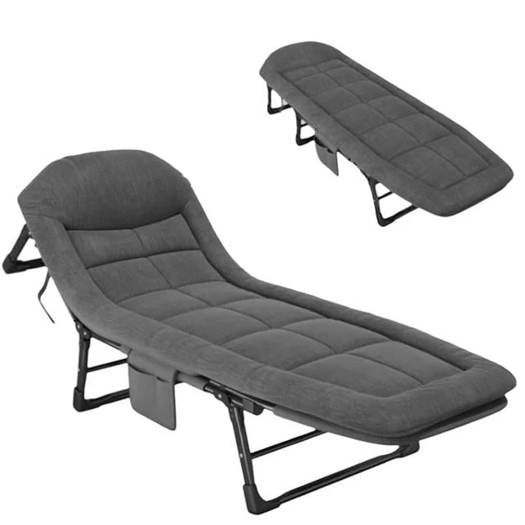 Sunup SN-24922 Taşınabilir Ayarlanabilir 5 Kademe Sünger Kamp Yatak Şezlong (Koyu Gri) ürün görseli 1
