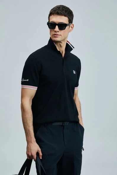 Lufian Erkek Eros Polo Yaka Siyah T-Shirt 111040204 ürün görseli 1