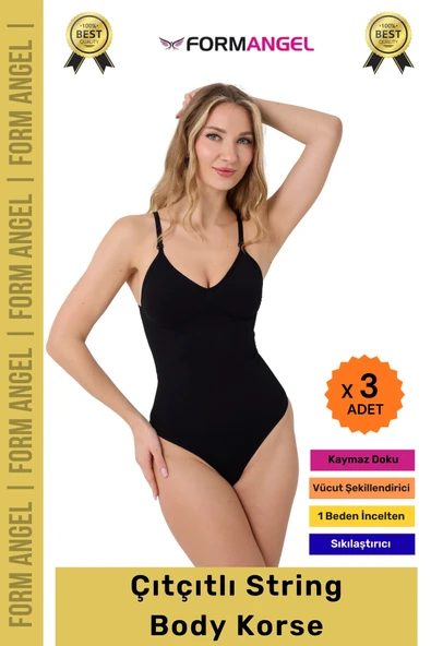 #Korse İz Bırakmayan Kaymaz Seamless Toparlayıcı Dikişsiz Kadın Çıtçıtlı String Body Korse - 3 Adet ürün görseli 1