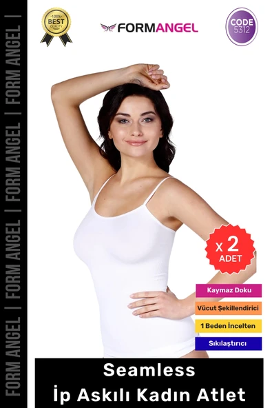 #KadınAtlet Fit Kalıp Seamless U Yaka İnce Sabit Askılı Kadın Toparlayıcı İp Askılı Atlet - 2 Adet ürün görseli 1