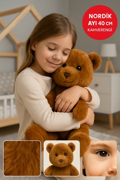 Kahverengi Nordik Ayı 40 CM – Yumuşak Peluş Oyuncak | Sarılabilir Hediye Bebek & Çocuk Peluş Ayıcık ürün görseli 1