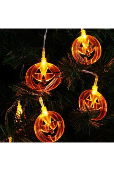 Halloween Balkabağı Gülen Surat 10'lu Led Işık Zinciri Pilli Dolama Lamba ürün görseli 1