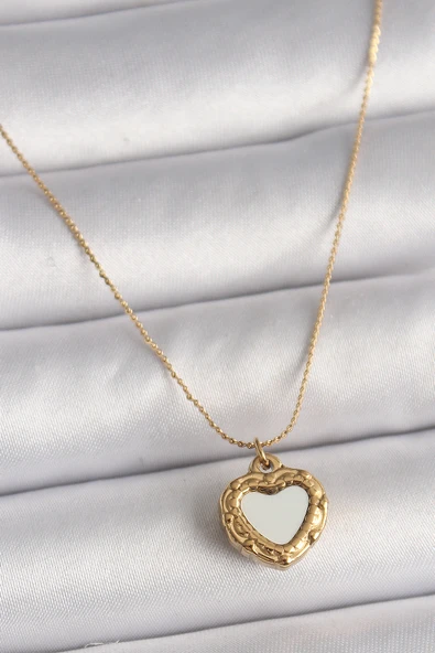 316L Çelik Gold Renk Zincir Aynalı Kalp Model Kadın Kolye - TJ-BKO9784 ürün görseli 1