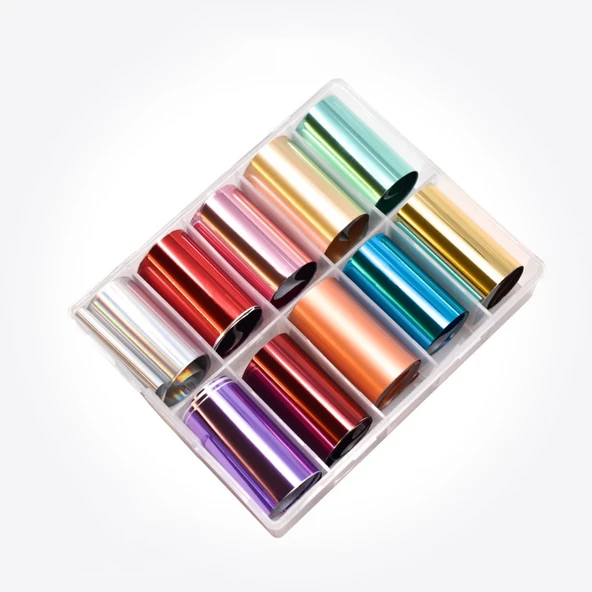 10lu Tırnak Süsleme Folyosu Parlak Düz Renkler Nail Art Transfer Folyo WNF-103 ürün görseli 1