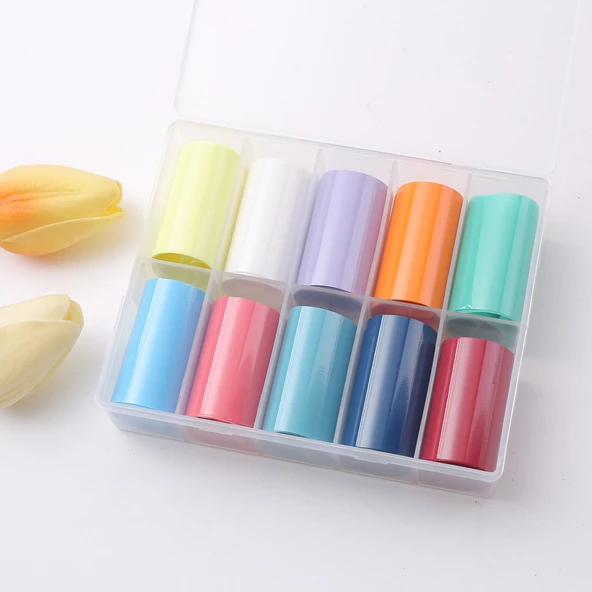 10lu Tırnak Süsleme Folyosu Pastel Düz Renkler Nail Art Transfer Folyo WNF-229 ürün görseli 1
