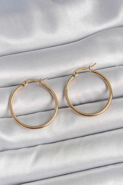 316 Çelik Gold Renk 27 mm Halka Model Kadın Küpe - TJ-BKP10508 ürün görseli 1
