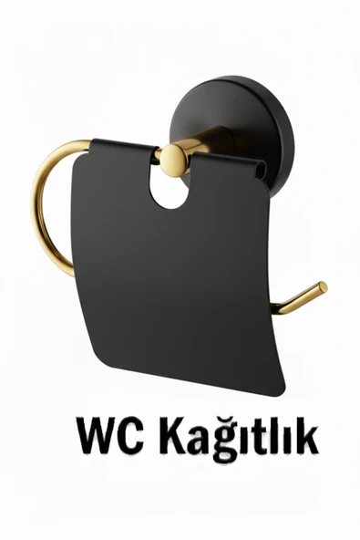 WC Kağıtlık Tuvalet Kağıtlığı Siyah Gold Renk ürün görseli 1