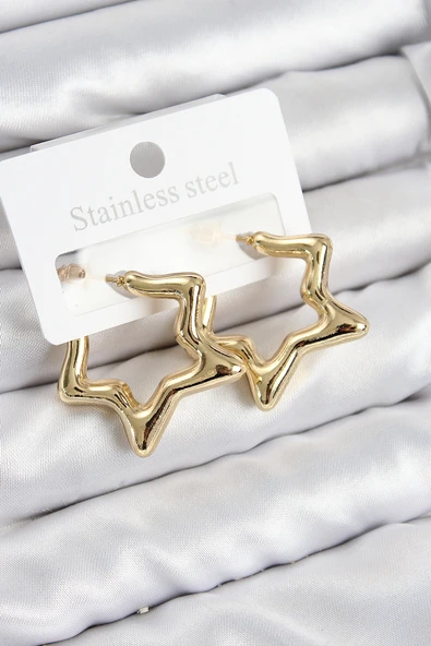 Pirinç Yıldız Model Gold Renk Kadın Küpe - TJ-BKP11012 ürün görseli 1
