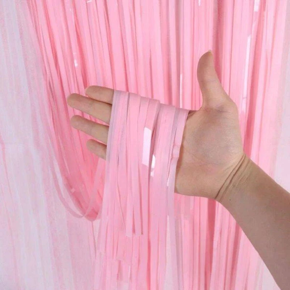 Soft Pembe Püsküllü Kapı Perdesi - Parti, Baby Shower, Cinsiyet Partisi 1x2 m ürün görseli 1